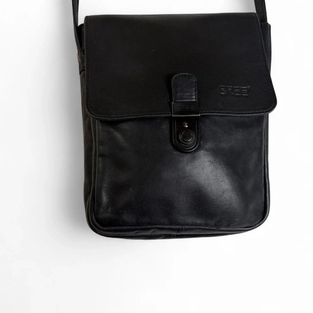 Bree Black Leather Crossbody Bag Adjustable Strap Minimalist Flap Purse Small